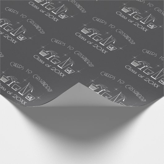 Abschlussfeier Mütze und Cocktail Grau Geschenkpapier (Ecke)