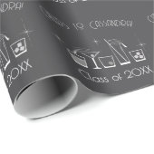 Abschlussfeier Mütze und Cocktail Grau Geschenkpapier (Rolleneckpunkt)