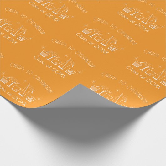 Abschlussfeier Mütze und Cocktail Orange Geschenkpapier (Ecke)