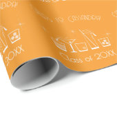 Abschlussfeier Mütze und Cocktail Orange Geschenkpapier (Rolleneckpunkt)
