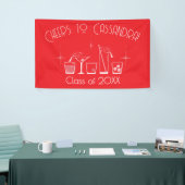 Abschlussfeier Mütze und Cocktail Rot Banner (Messeveranstaltung)