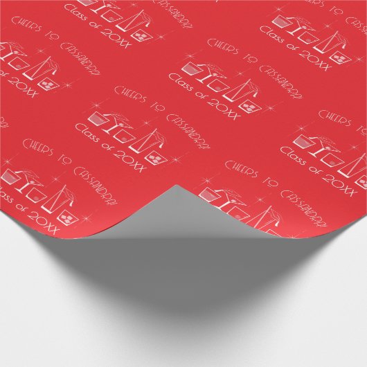 Abschlussfeier Mütze und Cocktail Rot Geschenkpapier (Ecke)