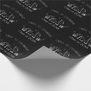 Abschlussfeier Mütze und Cocktail Schwarz Geschenkpapier