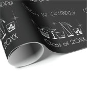Abschlussfeier Mütze und Cocktail Schwarz Geschenkpapier (Rolleneckpunkt)
