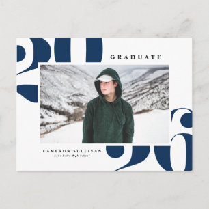 Abschlussfeier Navy Blau 2026 Fette Typografie Fot Einladungspostkarte