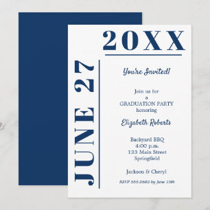 Abschlussfeier Navy Blau und Weiß Party Einladung