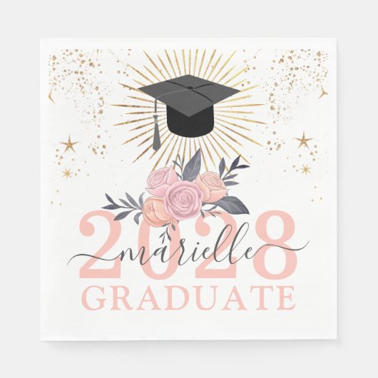 Abschlussfeier Pink Script Unterschrift Serviette (Vorderseite)