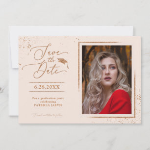 Abschlussfeier Save The Date Rose Gold Glitter Fot Einladung
