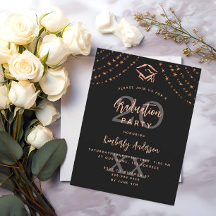 Abschlussfeier schwarze Rose Gold Sterne Jahr Einladungspostkarte