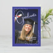 Abschlussfoto-Ankündigung Blau und Weiß Einladung (Stehend Vorderseite)