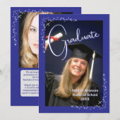 Abschlussfoto-Ankündigung Blau und Weiß Einladung (Vorne/Hinten)