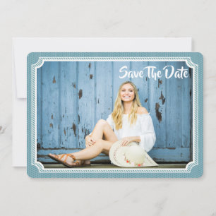 Abschlussfoto Chic Vintage Blau Termin merken Save The Date