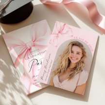 Abschlussfoto-Einladung mit rosa Schleife