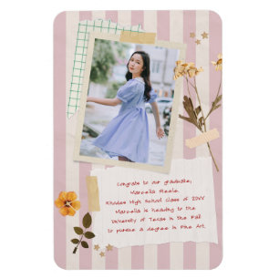 Abschlussfoto im Scrapbook-Stil mit rosa Streifen Magnet