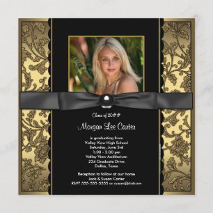 Abschlussfoto Mädchen in Schwarz und Gold Einladung