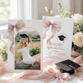 Abschlussfoto mit rosa Schleife Einladung