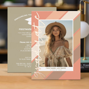 Abschlussfoto Retro Streifen Boho Abschlussfeier Folieneinladung