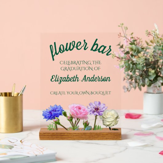 Abschlussgartenparty Blumenbar Acrylschild (Hochzeit)