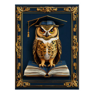 Abschlussglückwünsche Eule mit Abschlussmütze Poster