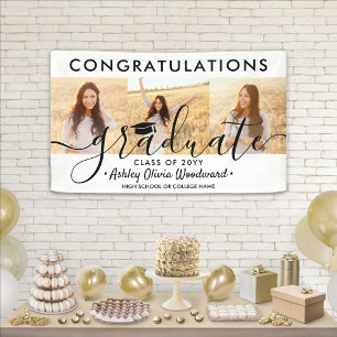 Abschlussgratulation 3 Foto-Collage Moderne Schrif Banner