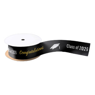 Abschlussjahrgang 2026 Schwarz Weiß und Gold Herzl Satinband