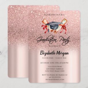 Abschlusskappe Diplom Rosa Gold Glitter Abschluss  Einladung
