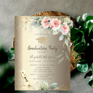 Abschlusskappe, Weinglas, Boho-Blumen-Abschluss Einladung