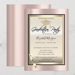 Abschlusskappe, Weinglas Rose Gold Abschluss Einladung