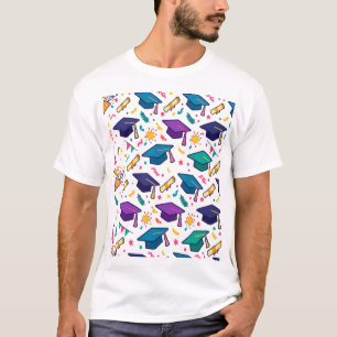 Abschlusskappen-Konfetti-Feiermuster T-Shirt