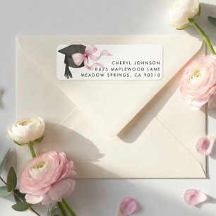 Abschlusskappen-Rücksendeetikett mit rosa Schleife