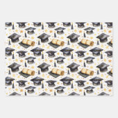 Abschlusskappen und Diplome Abschlussfeier Geschenkpapier Set (Vorderseite)