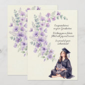 Abschlusskarte mit Blumen für Sie oder Ihn Einladung (Vorne/Hinten)