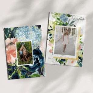 Abschlusskarte mit floralem Foto in Midnight Blue  Save The Date