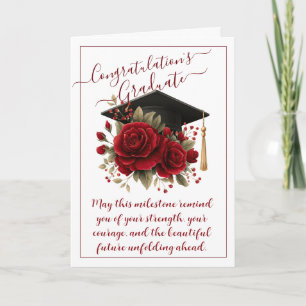 Abschlusskarte mit roter Rose und gedruckter Nachr Karte