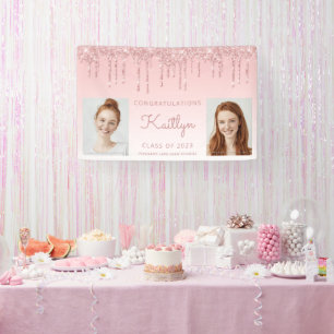 Abschlussklasse 2023 Rosa Glitter-Drip 2-Foto-Absc Banner