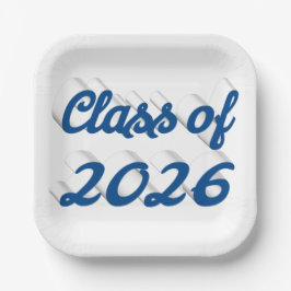 Abschlussklasse 2026 blaue Schrift Diplom  Pappteller