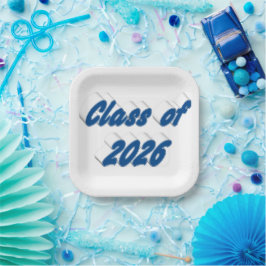 Abschlussklasse 2026 blaue Typografie-Abschlussfei Pappteller