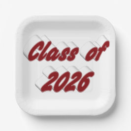 Abschlussklasse 2026 burgunderrote Typografie Absc Pappteller