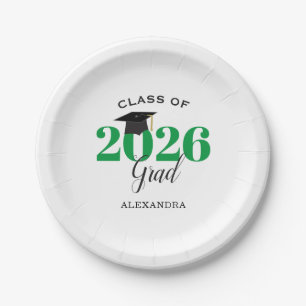 Abschlussklasse 2026 Einfach Grün und Schwarz  Pappteller
