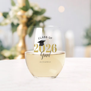 Abschlussklasse 2026 Grad Moderne Typografie Weinglas Ohne Stiel