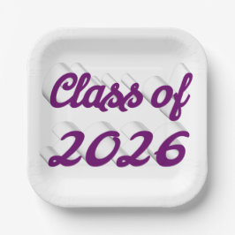 Abschlussklasse 2026 lila Schrift Graduation Pappteller