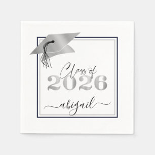 Abschlussklasse 2026 Metallisches Silber Schriftzu Serviette