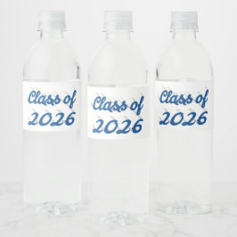 Abschlussklasse 2026 mit blauem Schriftzug Wasserflaschenetikett