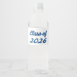 Abschlussklasse 2026 mit blauem Schriftzug Wasserflaschenetikett