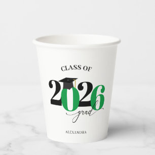 Abschlussklasse 2026 Moderne Typografie Grüne Grad Pappbecher