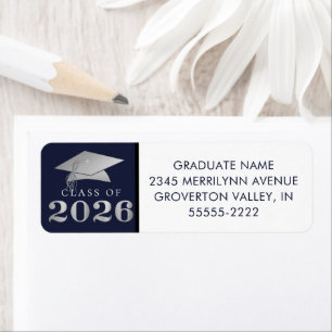 Abschlussklasse 2026 Navy Silber-Faux-Folie