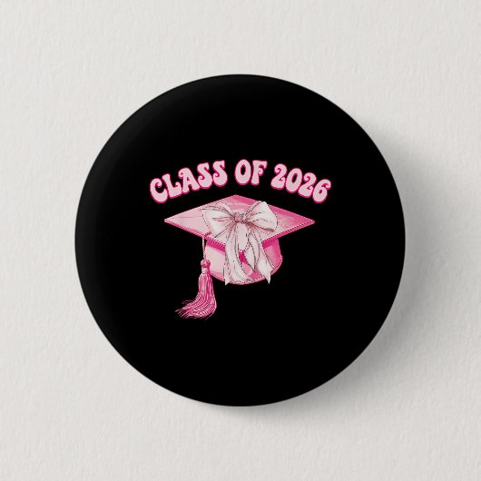 Abschlussklasse 2026 Rosa Coquette-Schleifenkappe Button (Vorderseite)