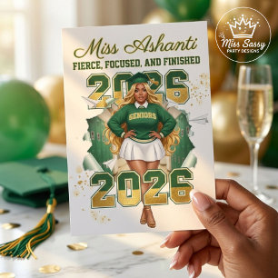 Abschlussklasse 2026 Schwarze Mädchen-Abschlussfei Karte