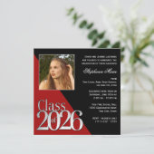 Abschlussklasse 2026 Silber Grad Rot mit Foto Einladung (Stehend Vorderseite)