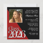 Abschlussklasse 2026 Silber Grad Rot mit Foto Einladung (Vorderseite)